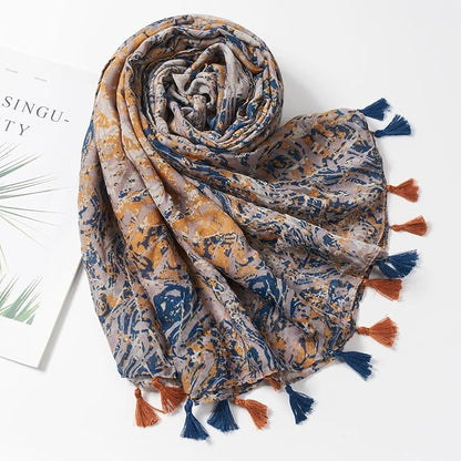Scarf for Women Lightweight Soft Floral Leopard Printed Scarves Fall Winter Fashion Shawl Wrap with Fringe