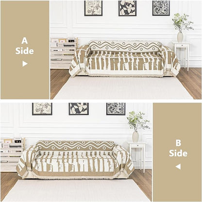MEETSKY Boho Couch Covers for 2 Cushion Couch Sofa, Sofa Covers Washable Couch Cover for Sectional Sofa, Chenille Couch Protector for Kids, Dogs, Khaki