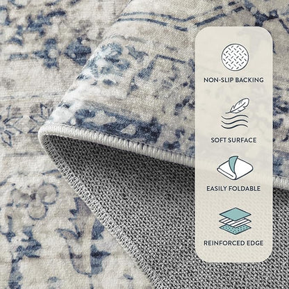 Lahome Oriental Hallway Runner Rug Non Slip, 2x8 Washable Runners for Hallways Kitchen, Vintage Non Skid Soft Long Carpet for Bedroom Bathroom Entryway, Blue