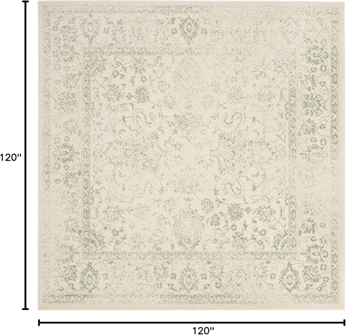 SAFAVIEH Adirondack Collection Area Rug - 10' Square, Ivory & Sage, Distressed Vintage Floral Design, Non-Shedding & Easy to Clean, Ideal for Living Room, Bedroom, Dining Space (ADR109V)