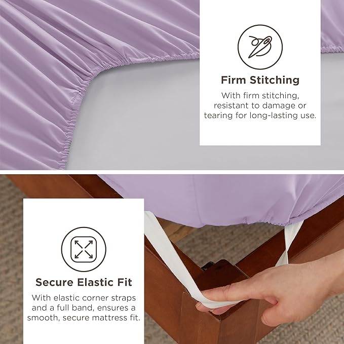 Bedsure Deep Pocket Twin Sheets Set - Fits Mattresses Up to 21 Inches Thick -3 Piece GentleSoft Bed Sheets, Moisture Wicking, Soft & Cooling Bedsheet & Pillowcases, Easy & Secure Fit, Light Purple