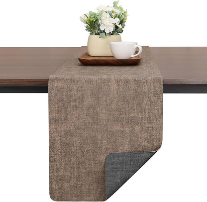 Table Runners 55 Inches Long, Dual-Sided Faux Leather Farmhouse Table Runner Waterproof Heatproof Non-Slip for Living Room Party Home Decor Holiday Decorations(Gray Brown, 15 x 55 Inch)