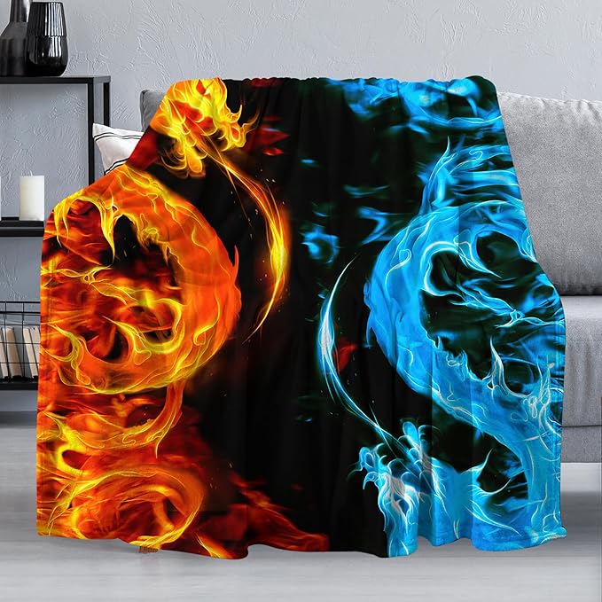 Ice & Fire Dragon Throw Blanket for Couch, Super Soft Fuzzy Throws Warm Comfortable Plush Fleece Blanket, Fashion Decorative Flannel Fleece Blanket for All Season(50 x 60 in, Ice & Fire Dragon)
