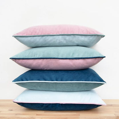 MONDAY MOOSE Decorative Throw Pillow Covers Cushion Cases, Set of 4 Soft Velvet Modern Double-Sided Designs, Mix and Match for Home Decor, Pillow Inserts Not Included (12x20 inch, Pink/Blue)
