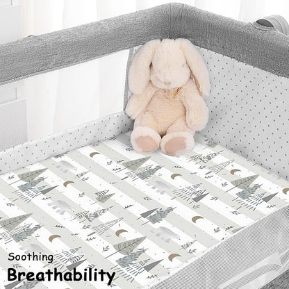 Yoofoss Bassinet Sheets for Baby,3-Pack Fitted Bassinet Sheets Set Compatible with Halo Bassinest Swivel Sleeper,Baby Delight,Angelbliss,Soft Breathable Bassinet Mattress Sheets(Grey+Bear)