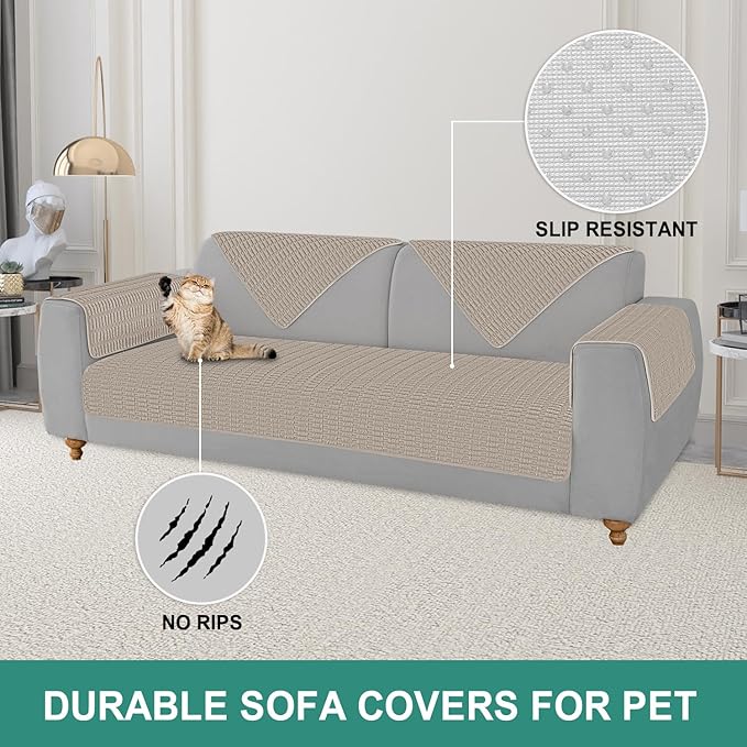 Foxdecor Couch Cover Sofa Covers Washable, Dog Bed Cover Couch Covers for 3 Cushion Couch Sofa Pet Friendly, Dog Couch Cover Furniture Covers for Pets.(Brown 32x82 inch)