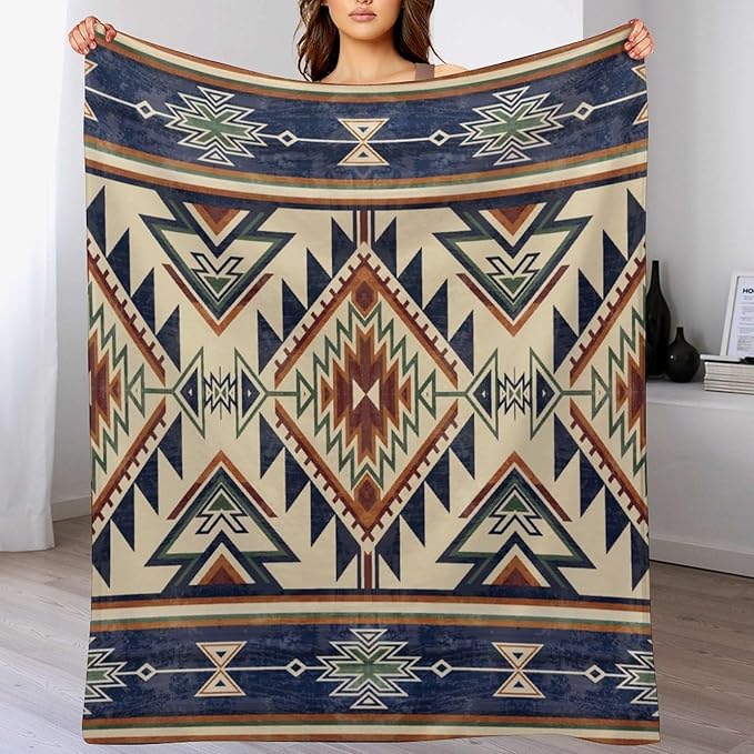 Native Throw Blanket, Southwest Tribal Aztec Pattern Vintage Abstract Ethnic Geometric Print Couch Sofa Bed Plush Throw Blanket 40"x50"