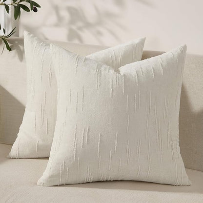 Set of 2 Soft Textured Throw Pillow Covers 20x20, Invisible Zipper Neutral Cushion Cases, Easy - Care Decorative Farmhouse Decor for Living Room Couch (White, 20" x 20" (Pack of 2))