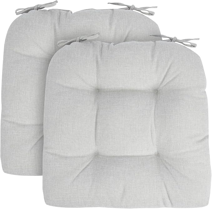 FUNHOME Outdoor Chair Cushions 19 x19 Inch,Water Resistant Tufted Seat Cushions 19",Reversible,Weather Resistant,Rounded Back Wicker Chair Cushion for Patio Garden Furniture(White Gray)