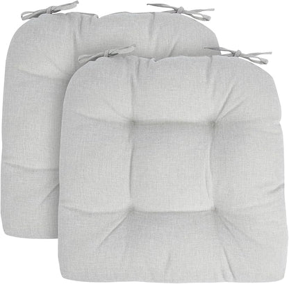 FUNHOME Outdoor Chair Cushions 19 x19 Inch,Water Resistant Tufted Seat Cushions 19",Reversible,Weather Resistant,Rounded Back Wicker Chair Cushion for Patio Garden Furniture(White Gray)