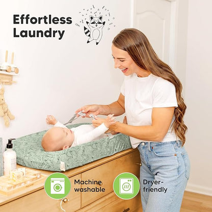 2-Pack Organic Changing Pad Covers for Girl, Boy, Neutral - 100% Cotton Changing Table Pad Cover, Soft Baby Nursery Diaper Changing Pad Sheets, Contour Changing Pads Liners,Change Pad Cover (DinoDood)