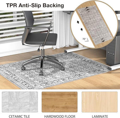 Modern Grey 36" x 48" Hard floor Chair Mats, Machine Wash Computer Chair Mat for Hardwood,Easy Glide Rolling Chairs Mat for Office & Home,Anti-Slip Floor Protector for Tile Floors,Foldable Office Mats