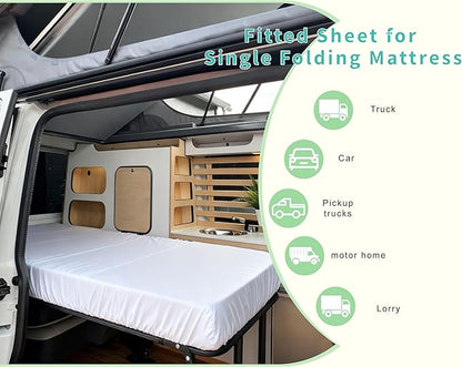Fitted Sheets 31x75 Inches, 2 Pack Super Soft Microfiber Cot Size Sheet Set for Narrow Twin, Camp Bunk, RV Bed, Army Cot & Trifold Mattress, Breathable Bottom Bed Cover, White