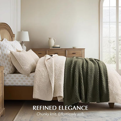 EVERGRACEHOME Chunky Chenille Knit Throw Blanket for Couch, Soft Luxurious Moss Stitch Blankets for Bed, Cozy Decorative Farmhouse Knitted Throws for Sofa, Olive Green, 60" x 80"