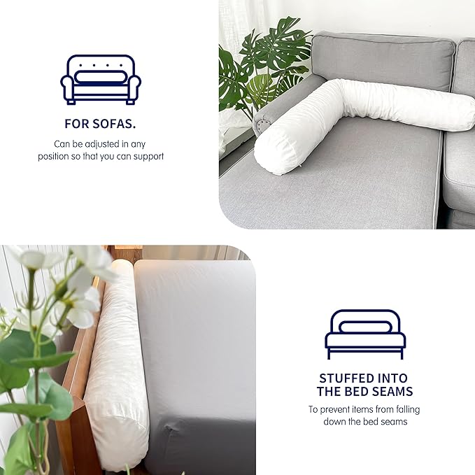SyMax 7.8"x60" Body Pillow for Queen Bed, Memory Foam Bolster w/Removable Velvet Cover, Headboard Gap Filler Pillow, White