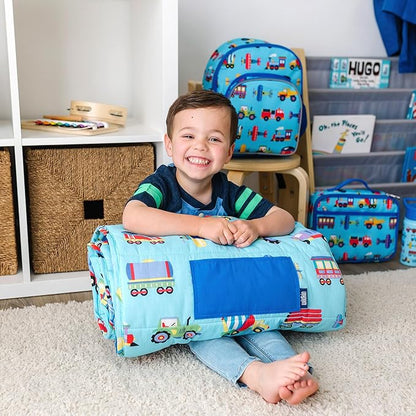 Wildkin Kids Original Nap Mat – Cozy Kids Sleep Mat with Pillow, Ideal for School & Travel - Trains, Planes, and Trucks