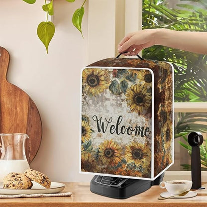 Mumeson Sunflower Coffee Maker Cover, Modern Stand Blender Mixer Juice Machine Covers, Coffee Beans Design Extra Large Lightweight Kitchen Appliance Covers with Handle