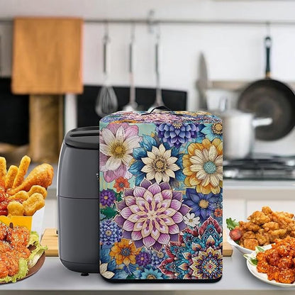 Dust Cover for Kitchen Air Fryer Accessories, Kitchen Appliance Dust Covers Dust Protection with Storage Pockets Home Kitchen Decorations, Boho Flower Purple Blue