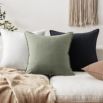 EMEMA Throw Pillow Covers Decorative Linen Pillow Covers 20x20 Inch Light Olive Green Boho Farmhouse Neutral Couch Throw Pillows for Bed Pack of 2 Accent Pillowcase Modern Sofa Cushion Livingroom Home