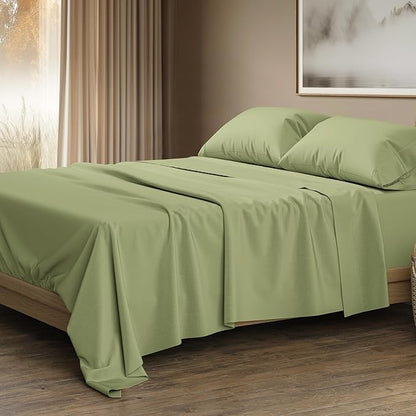 THREAD SPREAD 100% Egyptian Cotton King Size Sheets Set - Luxury 1500 Thread Count Egyptian Cotton Sheets King Size, 17" Deep Pocket, Soft, Cooling Sateen Weave Hotel Quality Bedding Set - Sage Green