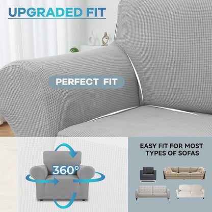 LURKA Stretch Chair Sofa Slipcovers 1 Piece Couch Covers for Sofa Furniture Protector Full Sofa Covers with Elastic Bottom for Kids and Dog (Small, Sliver)