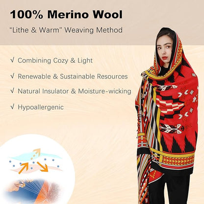DANA XU 100% Merino Wool Pashmina Shawl for Women 96"x43", Oversized Cashmere Wrap with Tassels, Floral Travel Blanket Cape