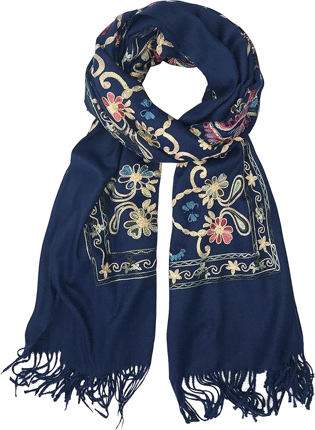 Urban CoCo Women's Embroidered Tassel Long Shawl Oversize Scarf Wraps for Women