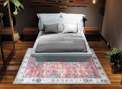Bloom Rugs Washable Non-Slip 4' x 6' Rug - Red/Blue Traditional Area Rug for Living Room, Bedroom, Dining Room, and Kitchen - Exact Size: 4' x 6'