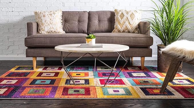 Unique Loom Estrella Collection Colorful, Geometric, Squares Modern, Abstract Area Rug (8' 0 x 11' 0 Rectangular, Multi/Beige)