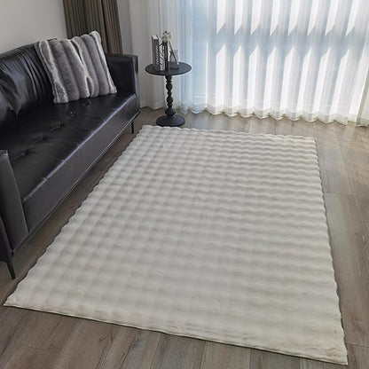 GLORY RUGS Area Rugs Bubble Soft Faux Rabbit Fur Rug 5x7 Polar Beige Plush Carpet Shag Cozy Fluffy Rug Non Slip Rugs, Machine Washable Shaggy Area Rug Bedroom Living Room and Dining Room.