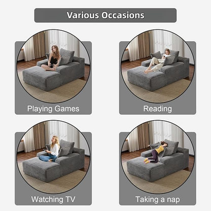 Chaise Lounge Chair Indoor, Oversized Comfy Fluffy Cloud Couch with Throw Pillows & Deep Seat, Modern Lounge Sleeper Couch with Armrests, Upholstered Sofa Bed Chair for Living Room, Grey