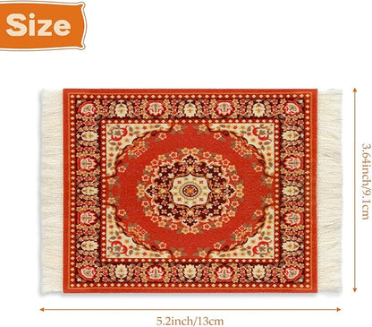 4 Pieces Rug Table Coasters Table Drink Holders Oriental Design Fabric Carpet Drink Mats Oriental Design Fabric Elegant Carpets Kitchen and Bar Mats for Home Office(Square,Retro Pattern)