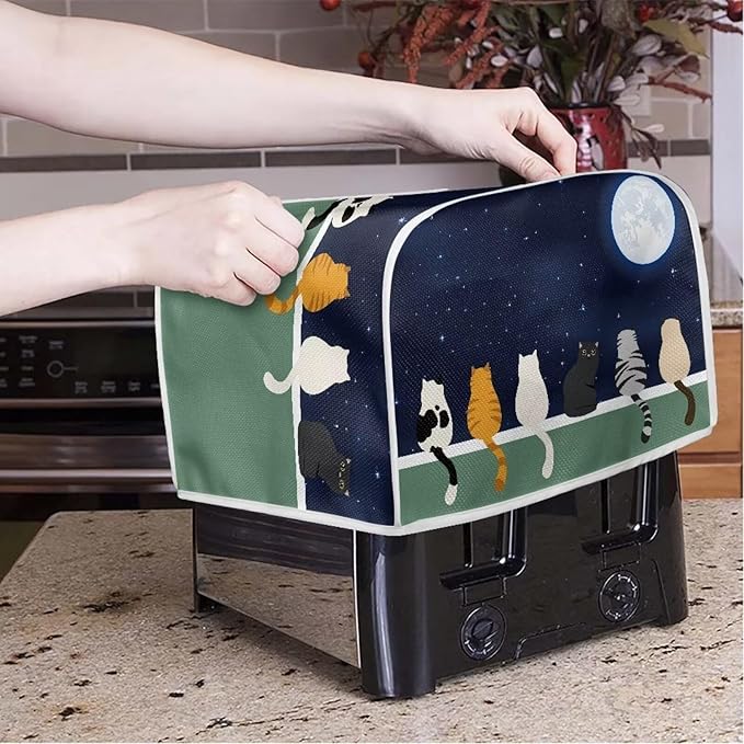 Galaxy Print Oven Cover Kitchen Bread Machine Protector, Moon Cat 2 Slice Toaster Cover for Home, Anti Dust Fingerprint Toaster Cover, Kitchen Small Appliance