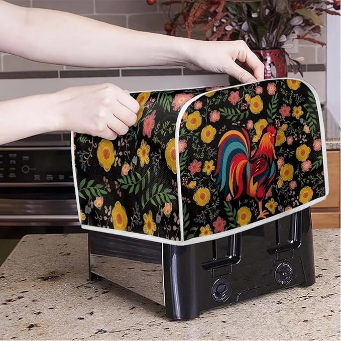 ZFRXIGN Sunflower Chicken Toaster Cover 4 Slice Wide Slot Toaster Rooster Cover Dust Cover with Top Handle Bread Maker Cover Small Kitchen Appliance Cover Home Decor