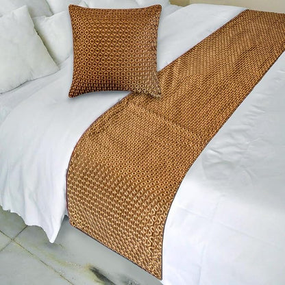 The HomeCentric Gold Bed Runner for King/Queen/Twin Jacquard Decorative Bed Scarf 53"x18" Bed Runner Without Pillow Cover, Geometric Bed Scarf Bedroom Décor Accent - Honeycomb Luxe