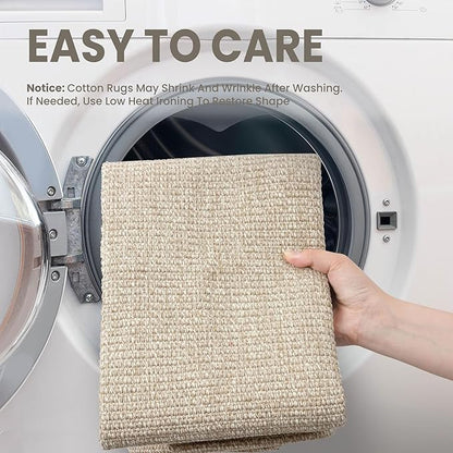 EARTHALL Washable Runner Rug 3x10 Ft Non Slip Runners for Hallways Long Cotton Rubber Backed Kitchen Runner Braided Indoor Floor Carpet Runners for Entryway, Hallway, Kitchen, Send/Beige