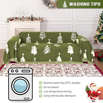 MYSKY HOME 71"X102" Chair Christmas Couch Cover, Sectional Sofa Covers Sofa Slipcover for 1 Cushion Couch, L Shape Couch Covers for Dogs, Kids, Washable Sofa Blanket, Furniture Protector, Green