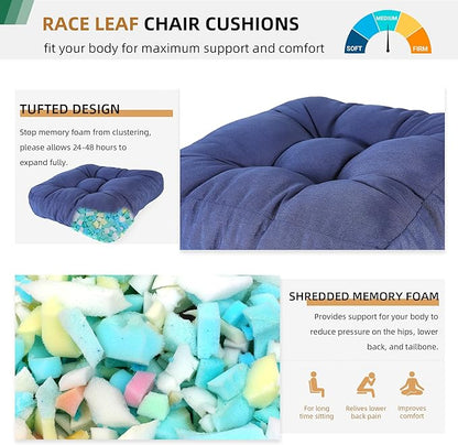 RACE LEAF 4 Pack 19x19 Patio Chair Cushions, Waterproof Memory Foam Cushions with Tufted Cover and Non-Slip Base (Navy)