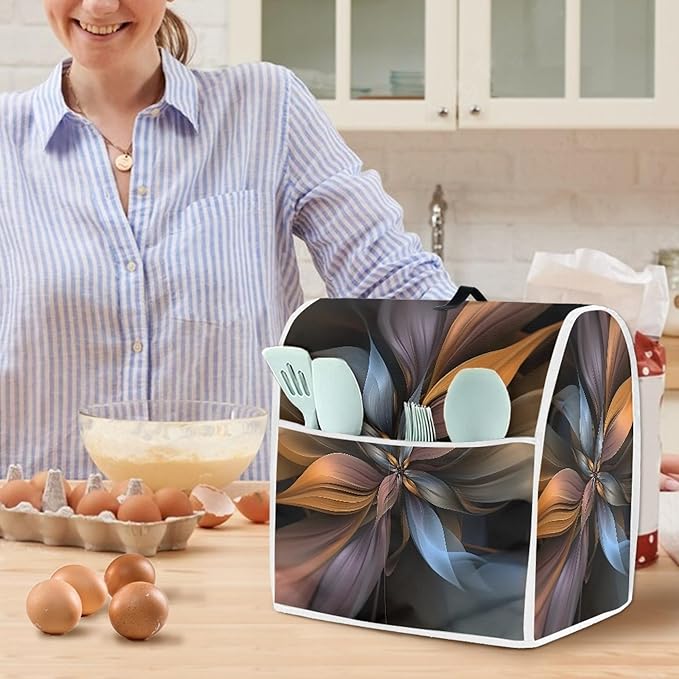 Stand Mixer Cover Compatible with Kitchen Aid Mixer, Brown Flower Kitchen Appliance Dustproof Covers with Accessories Pockets, Fits All Tilt Head & Bowl Lift Models Mixers
