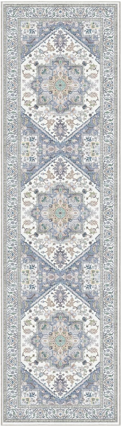 OPPODREAM Thin Entryway Rug 2x8, 2x8 Rug Runner, Washable Hallways Carpet 2 x 8 with Non Slip Backing, Low-Pile Bedside Carpet 2 x 8, Long, Faux Cashmere, Purple & Green & Cream