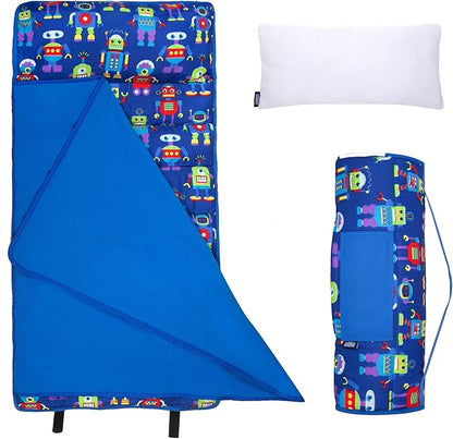 Wildkin 43-inch Kids Nap Mat – Soft Microfiber Toddler Sleeping Mat with Pillow