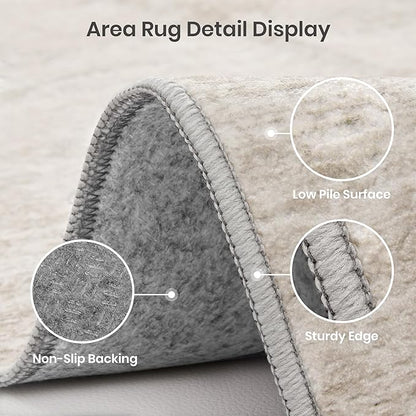 Valenrug Washable Rugs 3x5 - Stain Resistant 3x5 Area Rugs for Living Room, Non Slip Backing Printed Rugs for Bedroom, Folable Machine Washable Area Rug(3'x5', Beige)