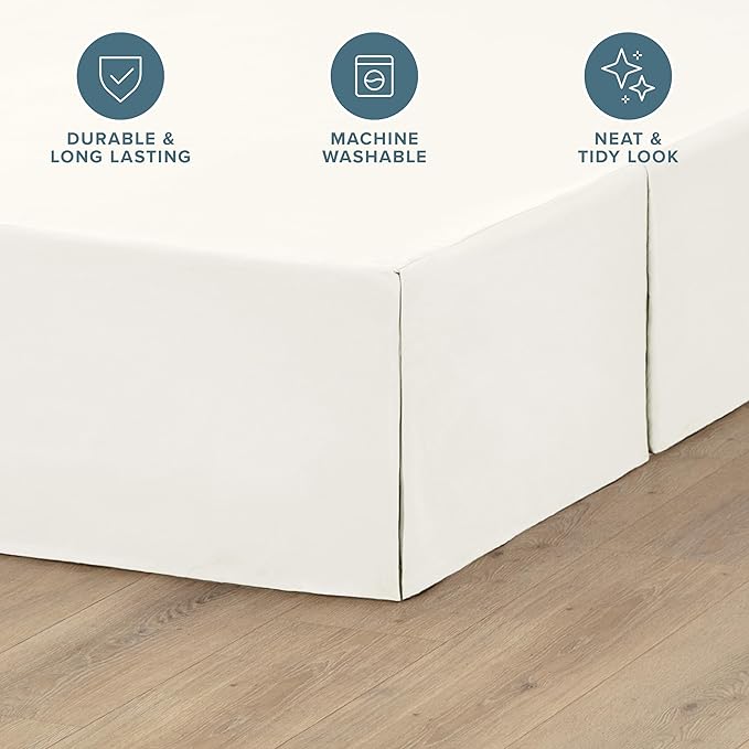 Bare Home Twin XL Bed Skirt - 15-Inch Tailored Drop Easy Fit - Bed Skirt for Twin Extra Long Beds - Center & Corner Pleats (Twin XL, Cream)