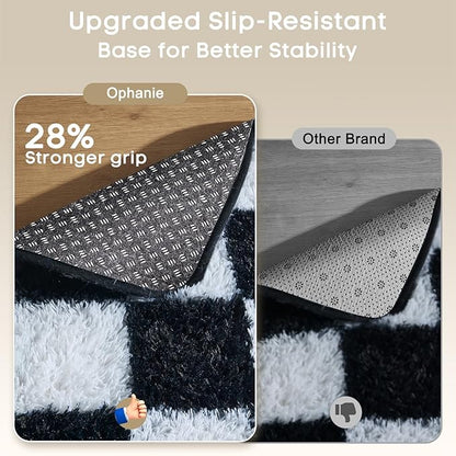 Ophanie Checkered Black & White Rug for Living Room Bedroom, Fluffy Soft Cute Fuzzy Area Rugs, Shag Plush Shaggy Bedside Floor 4x6 Furry Carpet for Kids Baby Teen Dorm Nursery Home Decor Aesthetic
