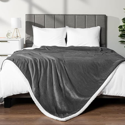 PAVILIA Sherpa Fleece Throw Blanket for Couch, Twin Size, Dark Grey, Plush Soft Fuzzy Sofa Blanket, Cozy Reversible Winter Throw for Women Men, 60x80 Inches