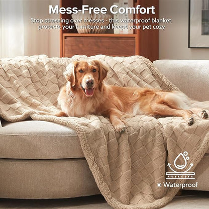 GASUR Waterproof Dog Blankets for Large Medium Dogs, Dog Blanket for Couch Bed, Fleece Pet Blanket for Furniture Sofa Protector, Soft Pet Throw Blankets for Crate Car Outdoor, Washable, 40"x50", Beige