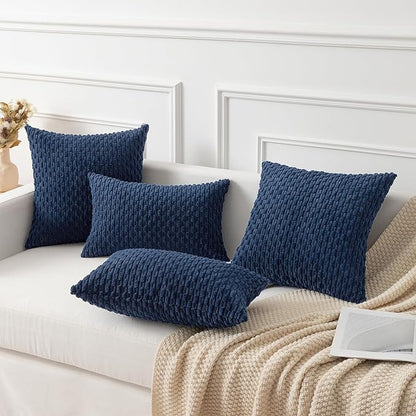 Kevin Textile 12x20 Inch Pillow Cover 1 Pack Boho Decorative Soft Striped Corduroy Lumbar Farmhouse Color Accent Rectangle Cushion Case for Living Room Couch Sofa Bed, Navy Blue