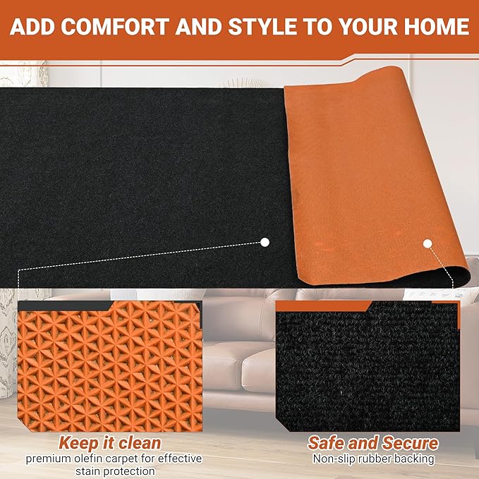 Nisorpa Carpet Runner, 4 x 16.4FT Indoor Outdoor Floor Mat with Non-Slip TPE Rubber Backing Commercial Carpet Runner Hallways Area Rugs for Kitchen Balconies Living Room Dining Room (Dark Gray)
