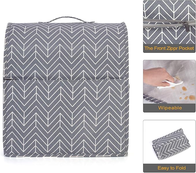 Yarwo Dust Cover for 6-8 qt Stand Mixer, Protective Stand Mixer Cover with Top Handle and Pockets for Extra Accessories, chevron