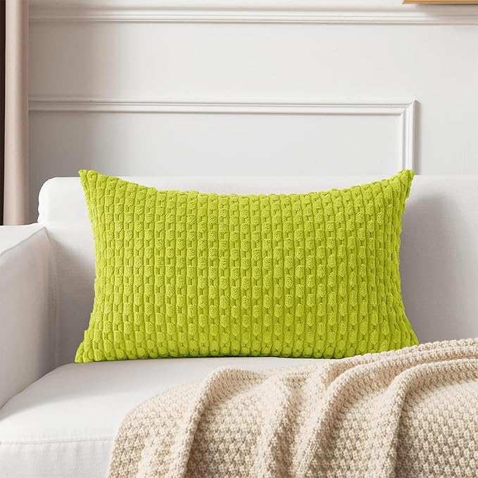 Kevin Textile 12x20 Inch Pillow Cover 1 Pack Boho Christmas Decorative Soft Striped Corduroy Lumbar Farmhouse Accent Rectangle Cushion Case for Living Room Couch Sofa Bed, Christmas Green